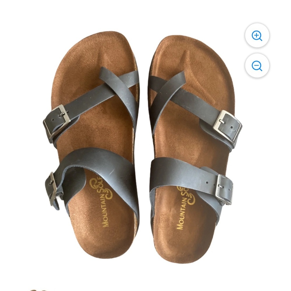 Mountain Sole Women's Birk Style Slip On Leather Sandals Buckle Black Size 9